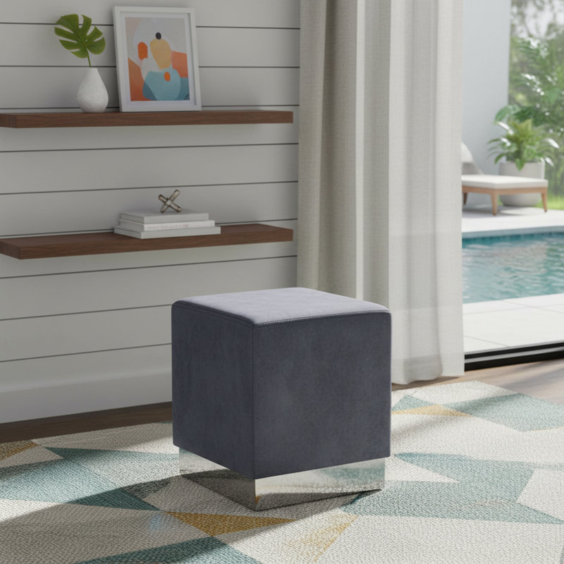 Annora Velvet Ottoman, Grey Velvet, Chrome