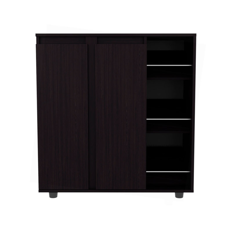 Houck Shoe Rack With 3 Side Tiers, Compact Storage For Shoes, Boots, And Accessories Organizer, Black