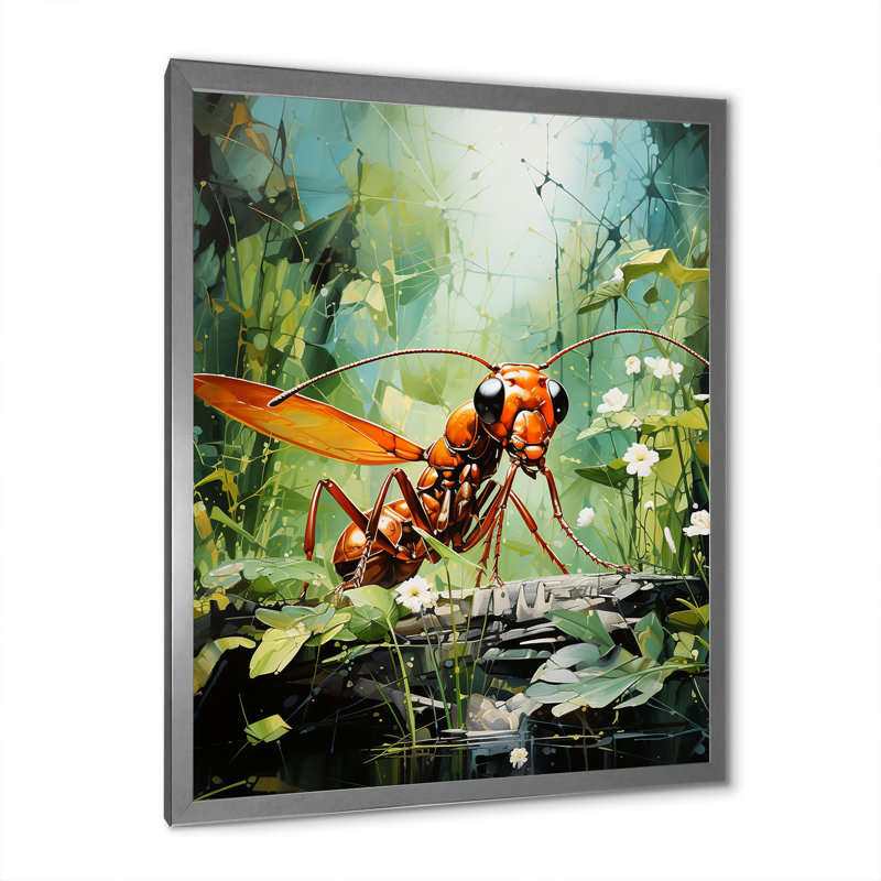 «Verdant Explorer Red Ant» sur toile, H 44 po x l 34 po x P 1,5 po, Cadre simple argenté