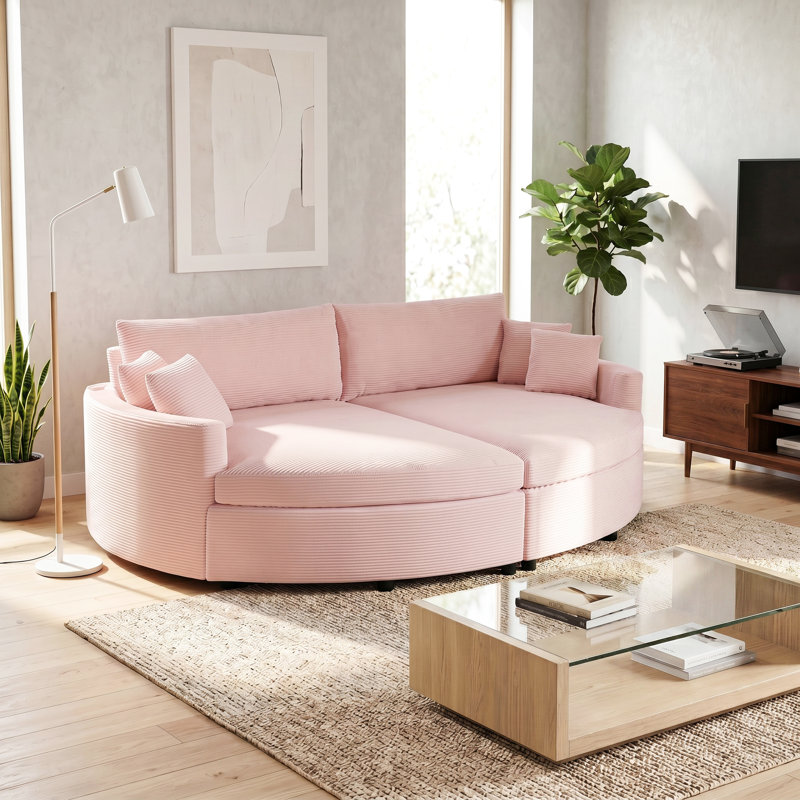 Très grand canapé-lit double 102,3 po, causeuse rembourrée en velours côtelé avec assise profonde, coussins à ressorts ensachés et ports USB