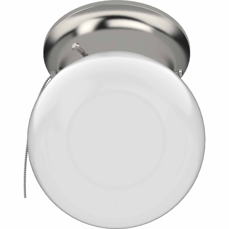 1-Light 6"W Indoor Brushed Nickel Round Flush Mount with White Glass with Built-In Switch and Pull Chain, Brushed Nickel