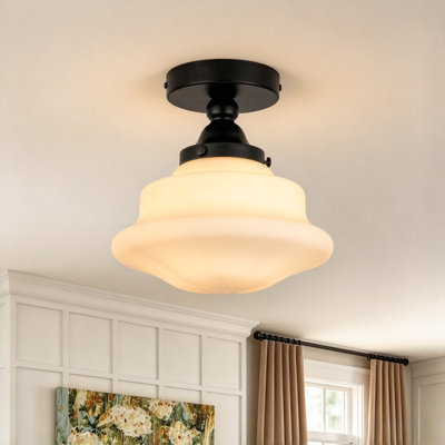 Buckminster 1-Light Vintage Schoolhouse Fluted Glass Semi Flush Mount Ceiling Light  for Hallway