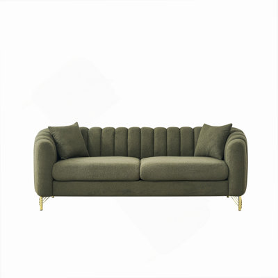 Oversized Chenille 3-Seater Sofa With Deep Seating, Tufted Design, And Gold Metal Legs For Modern Living Spaces.