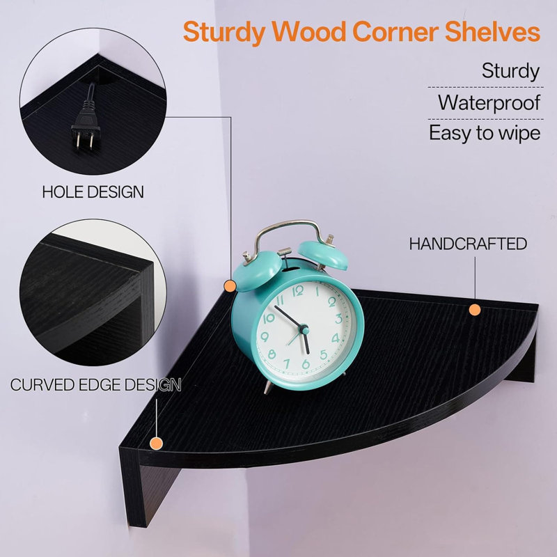 Floating Corner Shelves Set Of 3, Wall Mounted Corner Display Shelf With Built-In Cable Hole, Multi-Tier Storage Solution For Bathroom, Living Room, Kitchen, Bedroom And Office