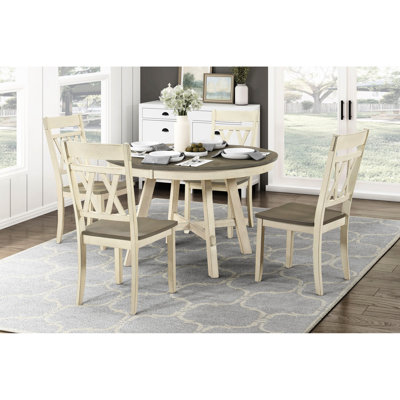 Table à manger ronde classique et moderne classique 5 pièces: table avec gris délavé et blanc antique, 4 chaises, parfaite pour la décoration intérieure