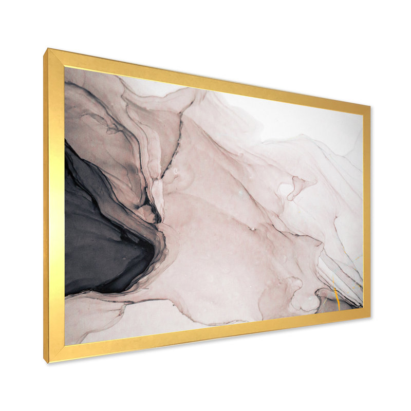 Gris et blanc marbré fluide - art mural moderne sur toile, H 34 po x l 44 po x P 1,5 po, Impression dorée sur toile encadrée