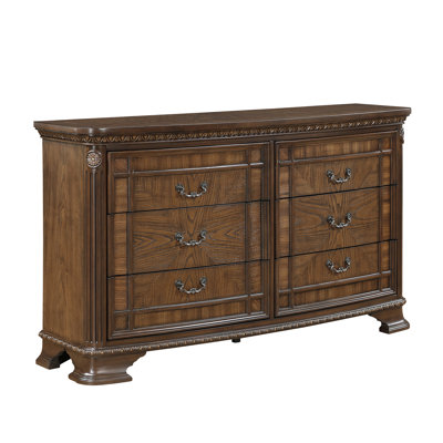 Commode élégante avec 6 tiroirs de rangement au fini brun foncé et meubles de chambre à coucher en bois
