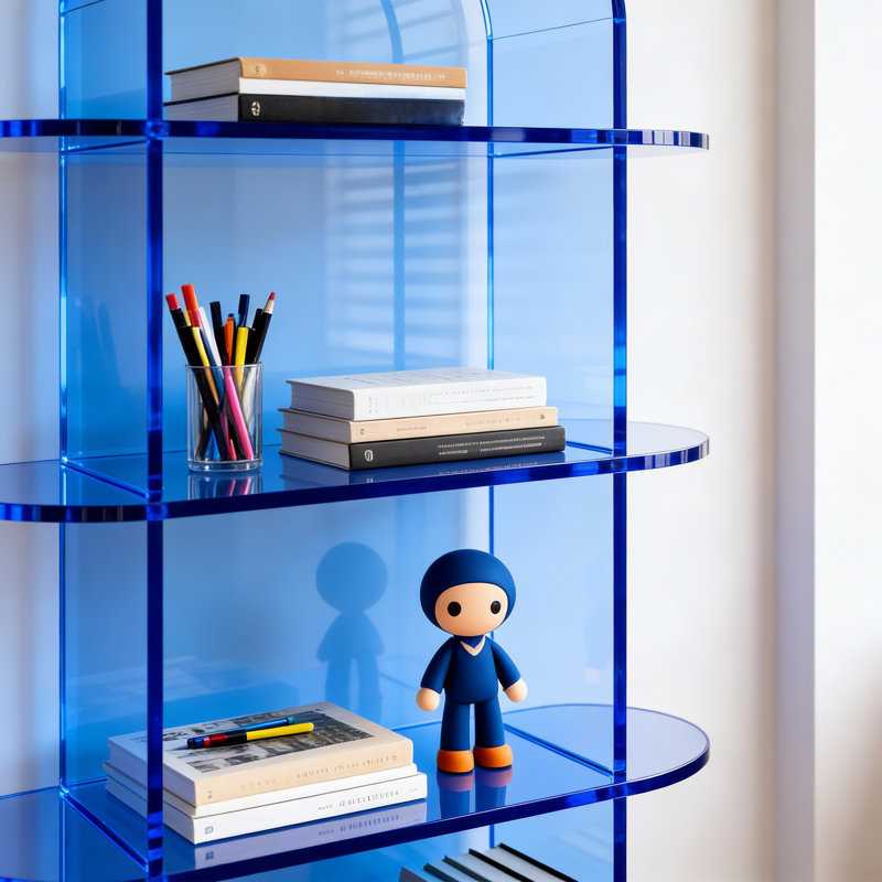 Blue acrylic multi-layer display bookcase, (5 Shelves) 59.06"H x 23.62"W x 9.84"D
