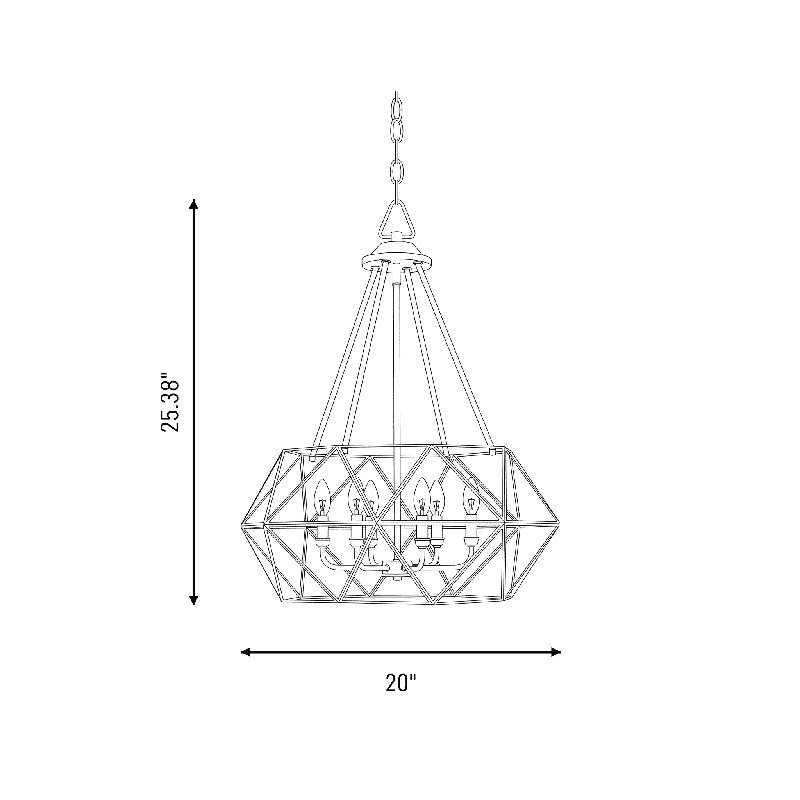 Lustre géométrique unique à 5 lumières Sky, H 34 po x l 28 po x P 28 po, 5 lumières
