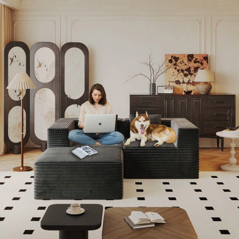 Canapé modulaire modulaire avec assise profonde, mousse à mémoire de forme haute densité, sans assemblage requis pour le salon et la chambre à coucher, gris
