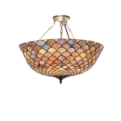 24" Wide Tiffany Fishscale Inverted Semi-Flushmount