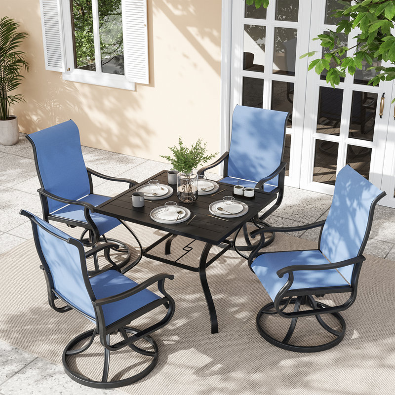 Ensemble de 4 fauteuils de salle à manger Avionce, Bleu marine