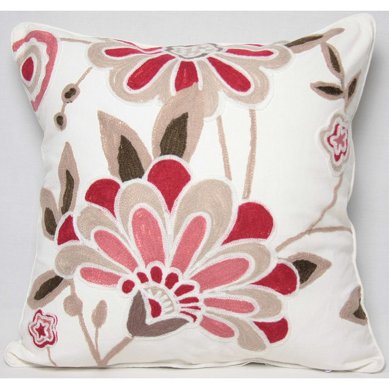 Coussin en coton Flora, Rose, Plumes