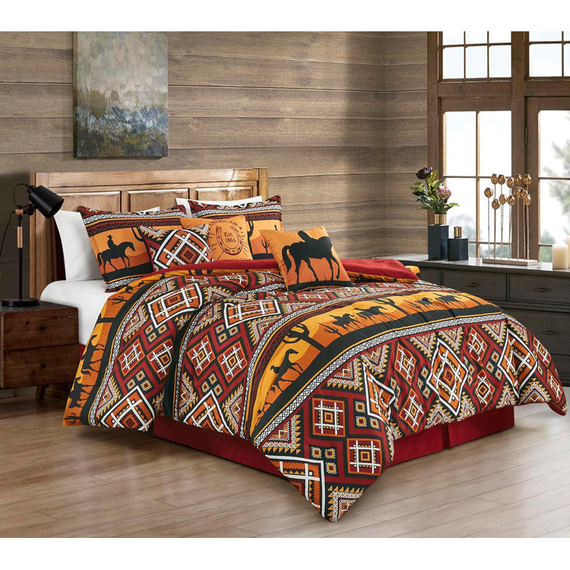 Full Multicolor Microfiber Western Rodeo Comforter Set
