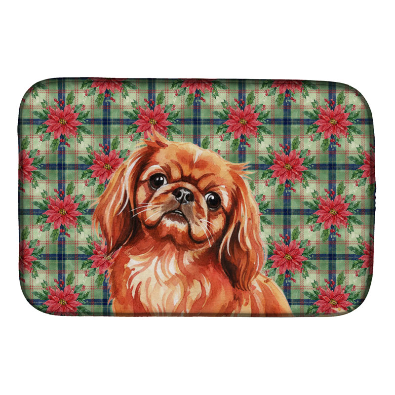 Tapis de séchage Red Pekingese Christmas PoinsettIas