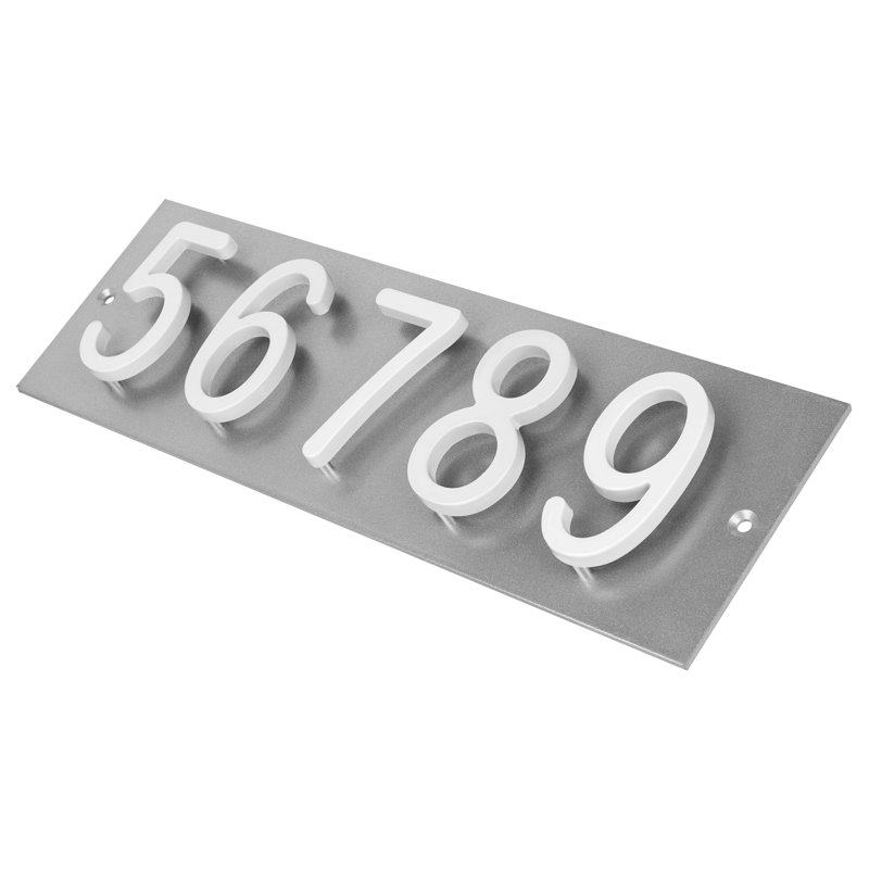 Plaque d'adresse horizontale AMGO, Blanc, Argent argent, Oui