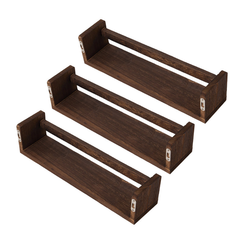 3 Piece Wood Floating Shelf, Rustic Brown