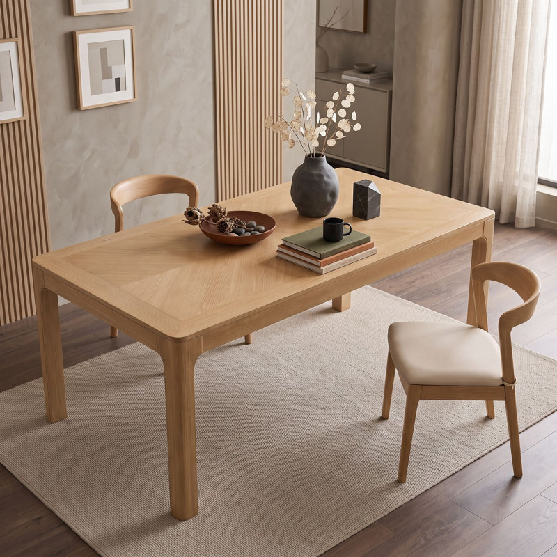 Table de salle à manger rectangulaire en bois de 152 cm (60 po) avec coins arrondis, pieds incurvés et pieds ajustables pour salle à manger
