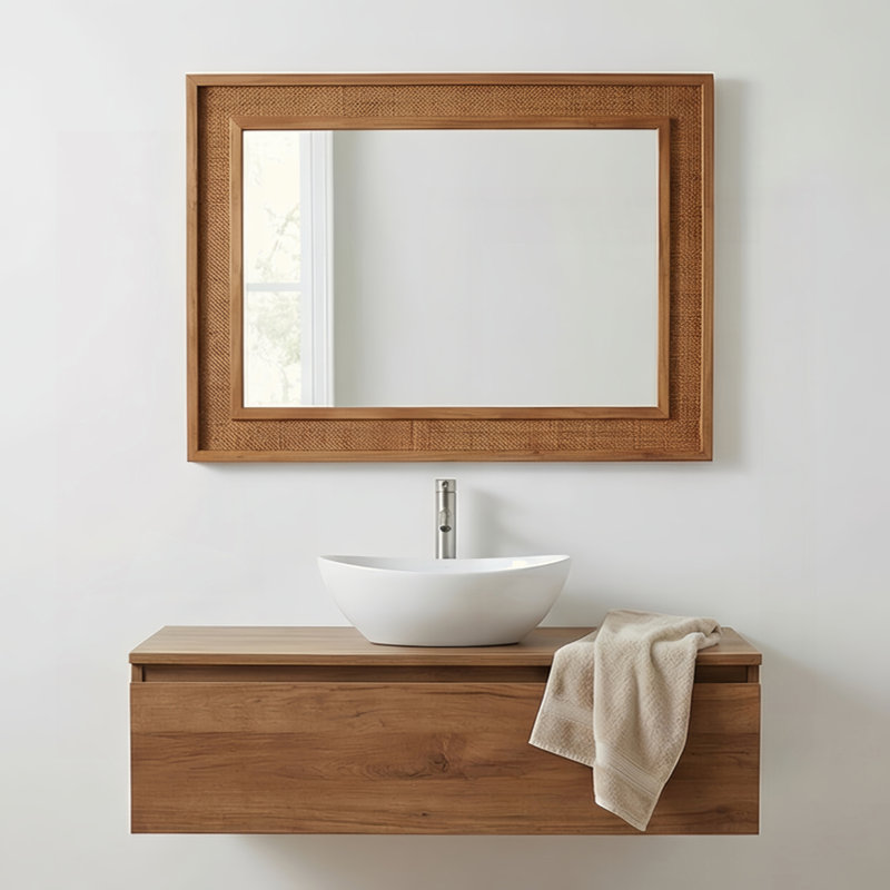 Miroir décoratif en rotin, Jaunâtre / Brun, 30 po x 20 po