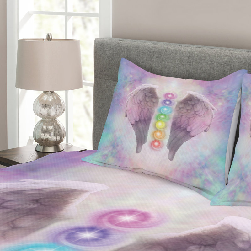 Abryl Purple/Pink/Yellow Microfibre Bedspread Set, 220 x 264 cm