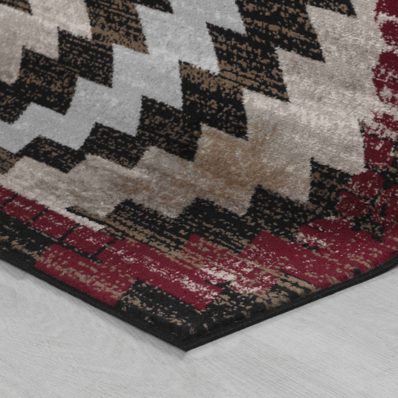Tapis d'intérieur brun / rouge à motif géométrique brun / rouge 4 pi x 6 pi (3 pi 11 po x 5 pi 7 po) de Branch Branch Zuni - salon, chambre à coucher, salle à manger et cuisine