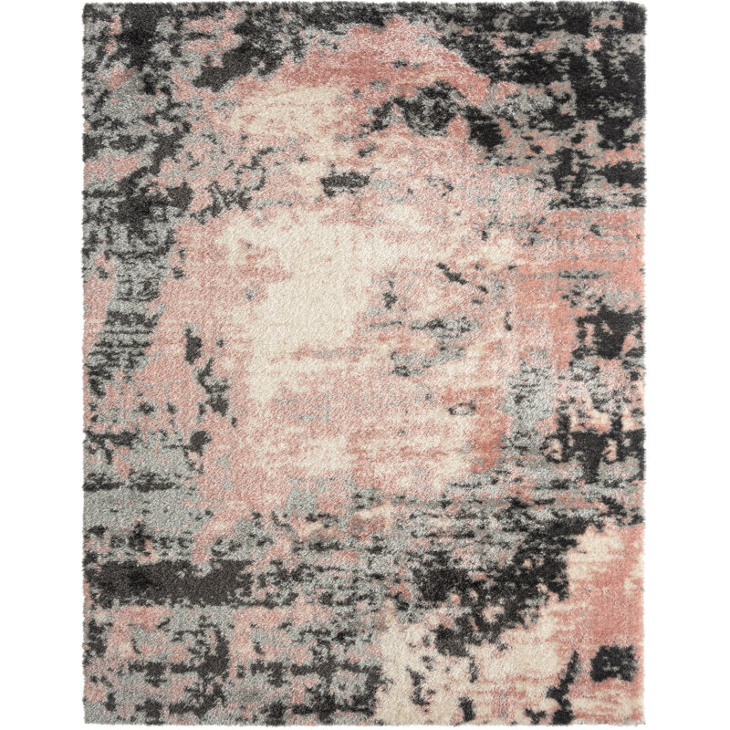 Abstract Area Rug in Pink, Rectangle 2' x 3'