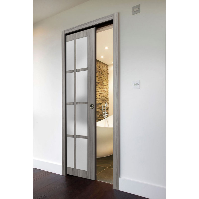 Felicia Frosted Glass Sliding Closet Door, Ginger Ash Grey, 18" x 84"