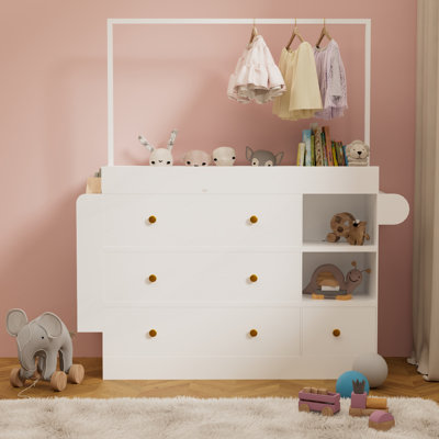 Commode de table moderne, coiffeuse avec 3 tiroirs profonds et tablettes de rangement