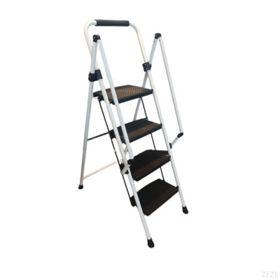Échelle blanche à quatre marches, tabouret pliant à quatre marches léger, large pédale antidérapante et poignée de sécurité, échelle en acier robuste, échelle polyvalente, utilisable pour la famille, la cuisine, l'ascenseur de bureau
