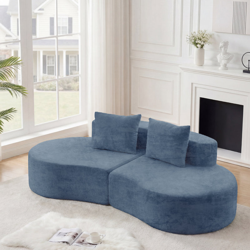 Pacificas 94.5'' Upholstered Curved Sofa, No Assembly Required, Blue Chenille