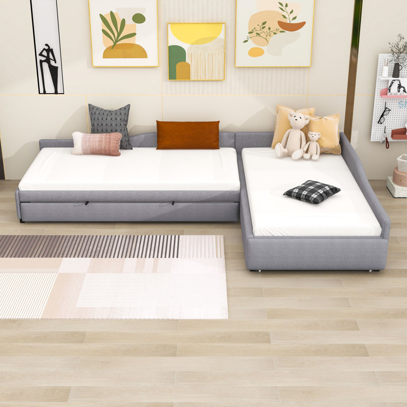 Lit de jour tapissier simple avec couchette et tiroir Karesinda, gris