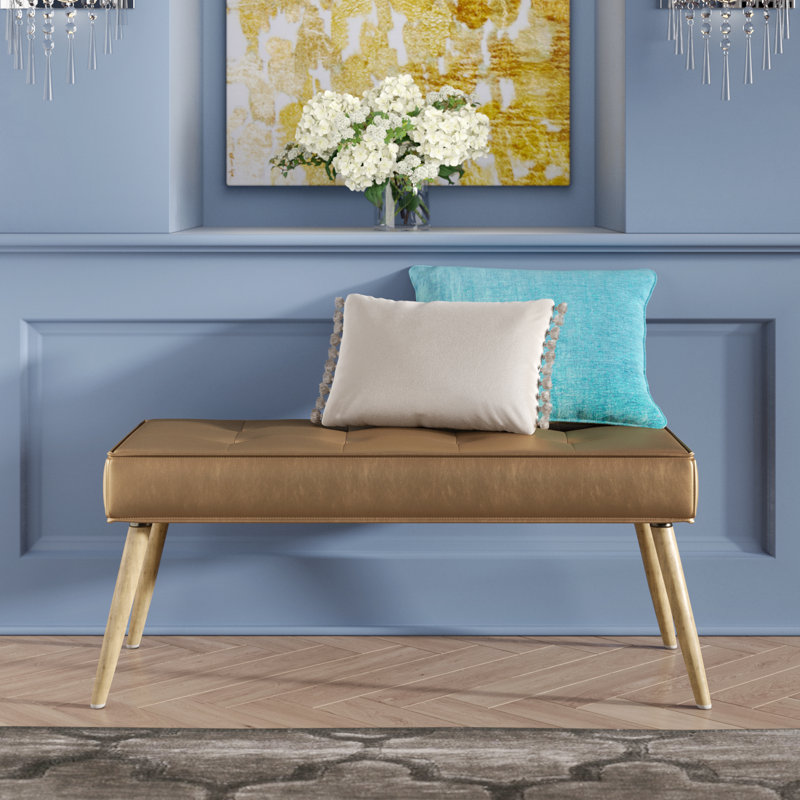 Tovin Faux Leather Upholstered Bench, Sizzle Copper