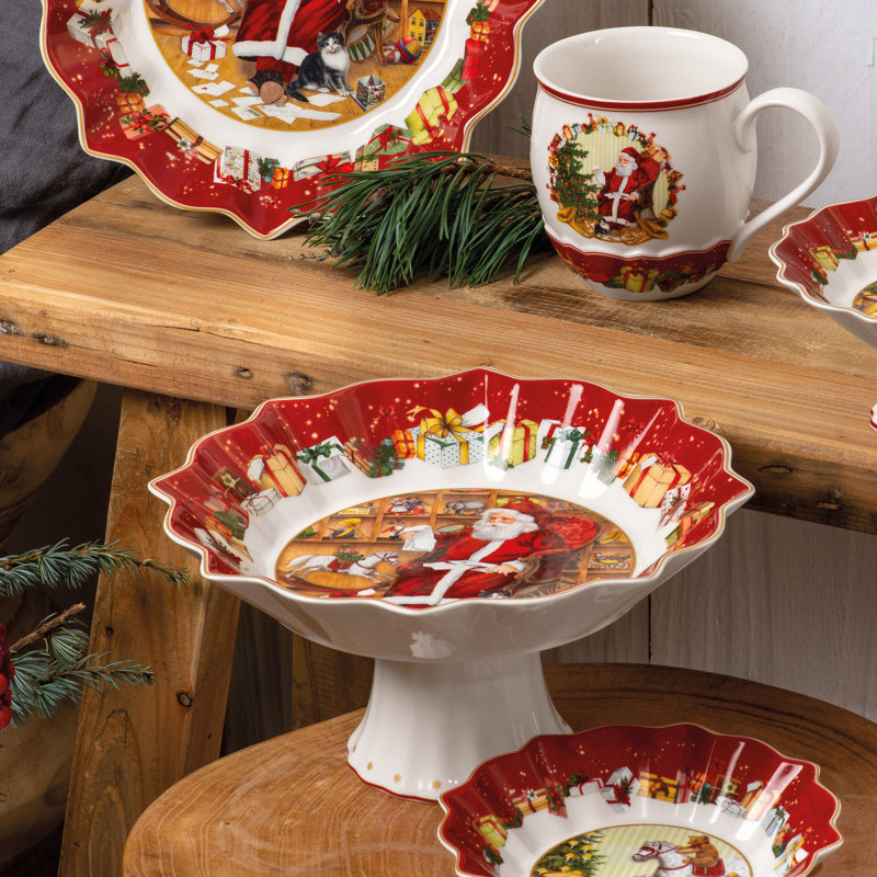 Villeroy & Boch - Toy's Fantasy Footed Bowl Large, Santa Reads Wish Lists,  Premium Porcelain