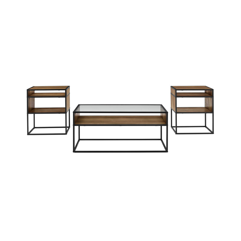 Ensemble de 3 tables d'appoint Barkad, Chêne rustique