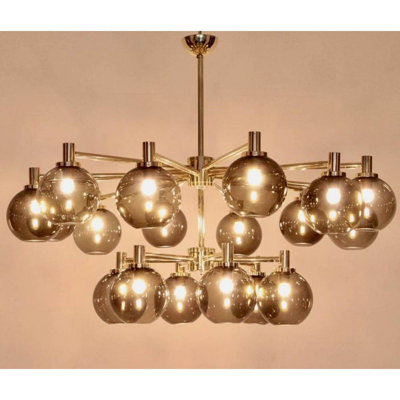 Large Two Tier Tinted Jakobsson Glass and Brass, Light Unique Modern Linear Chandelier