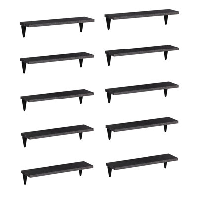 Bibliothèque murale 17 po x 4,5 po, tablettes en bois véritable, tablettes suspendues pour le mur, tablettes flottantes pour le salon et les fournitures de bureau, décor rustique et bohème, organisation à domicile, gris, 10 pièces