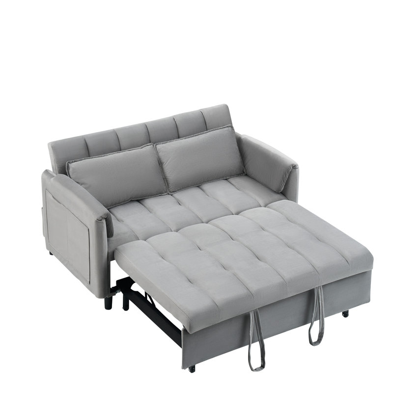 Lit escamotable en velours gris de 52 po de style coulissant avec tissu pour salon et chambre d'amis convertible 3 en 1, Gris