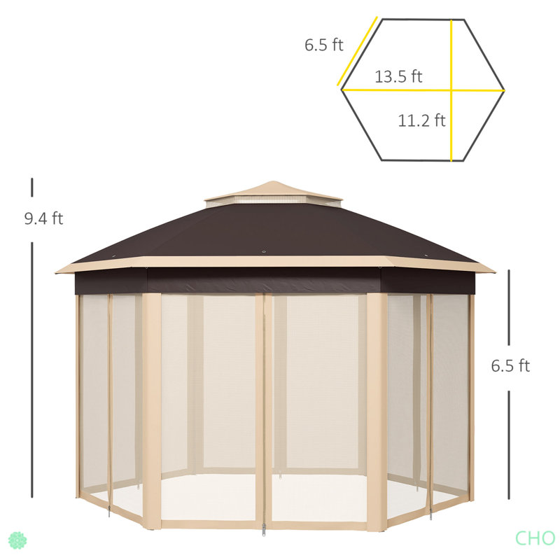 Pop Up Gazebo, Hexagonal Canopy Shelter With 6 Zippered Mesh Netting, Event Tent With Strong Steel Frame For Patio, Backyard, Garden, Wedding, Party