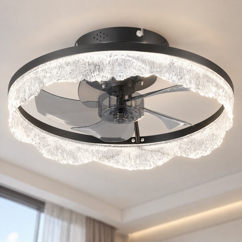 Ventilateur de plafond moderne avec lumières DEL et encastré à intensité variable Fandelier APP Télécommande, 16" Wide