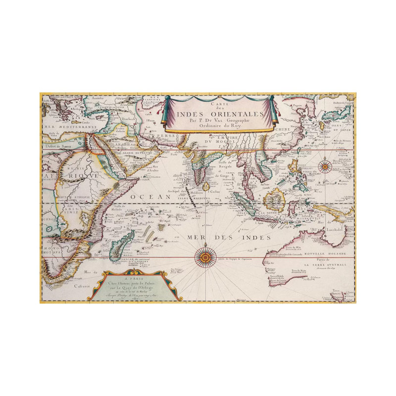 Antique Map Of Indian Ocean - Wrapped Canvas Painting, 101.6 cm H x 66.04 cm W x 3.175 cm D