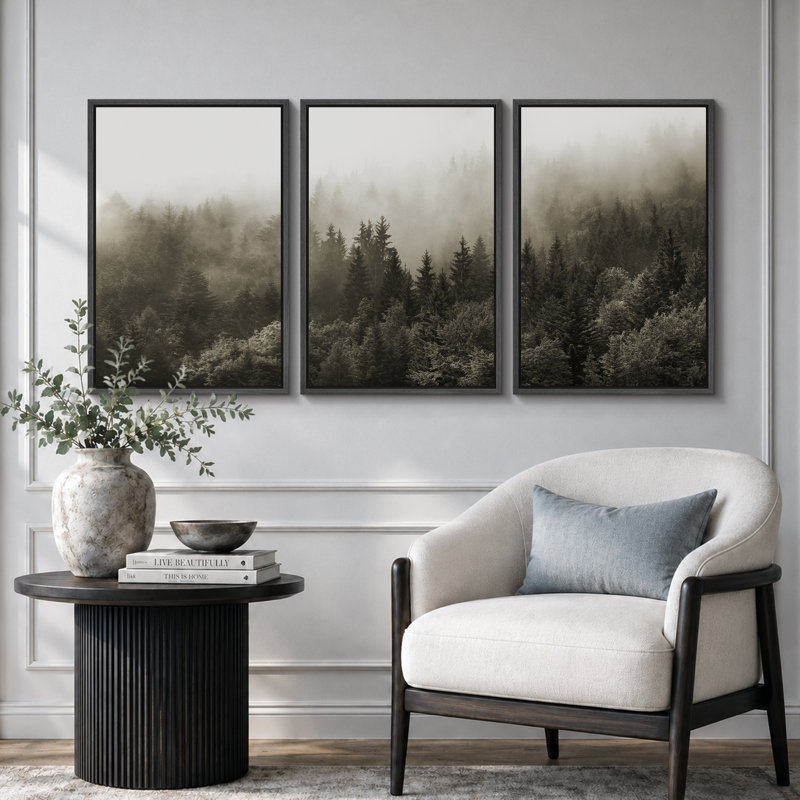 «Misty Forest Landscape», œuvre d'art de pin naturel, décor de chambre de bébé moderne, impression encadrée sur toile, 3 pièces, 16 x 24 x 3, 24 x 36 x 3 