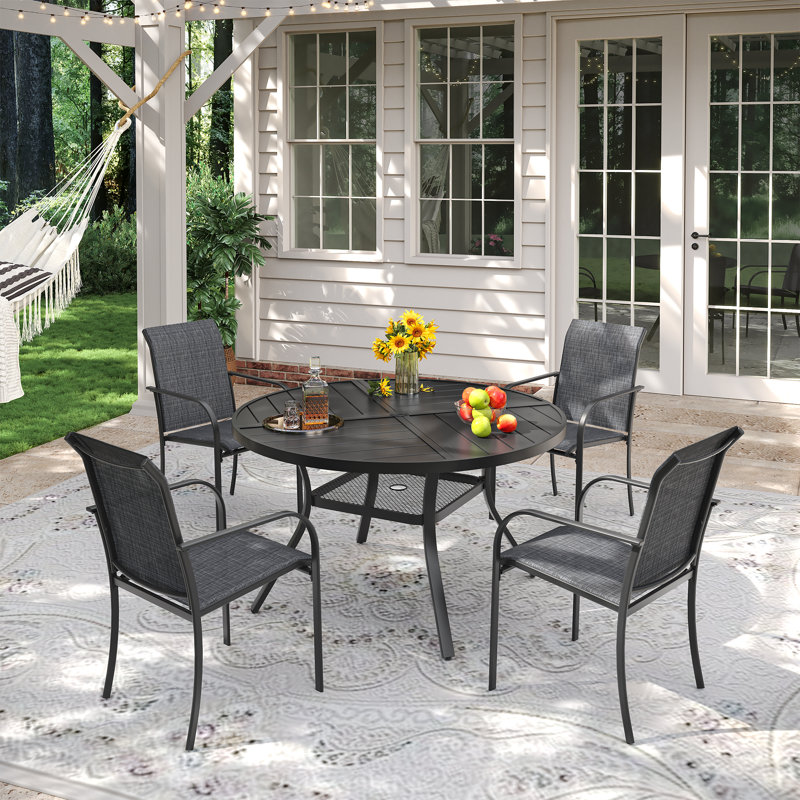 4-Person Outdoor Patio Dining Set With Stackable Chairs, Black/Gray