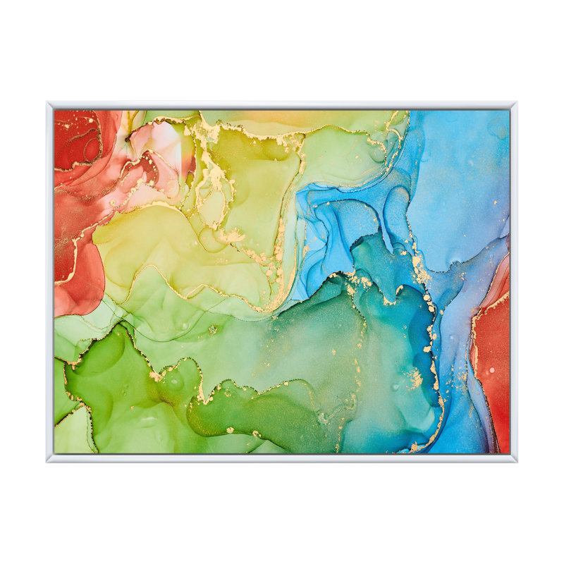 Green And Blue Tender Liquid Art I - Print on Canvas, 34" H x 44" D, White Floater Frame Canvas