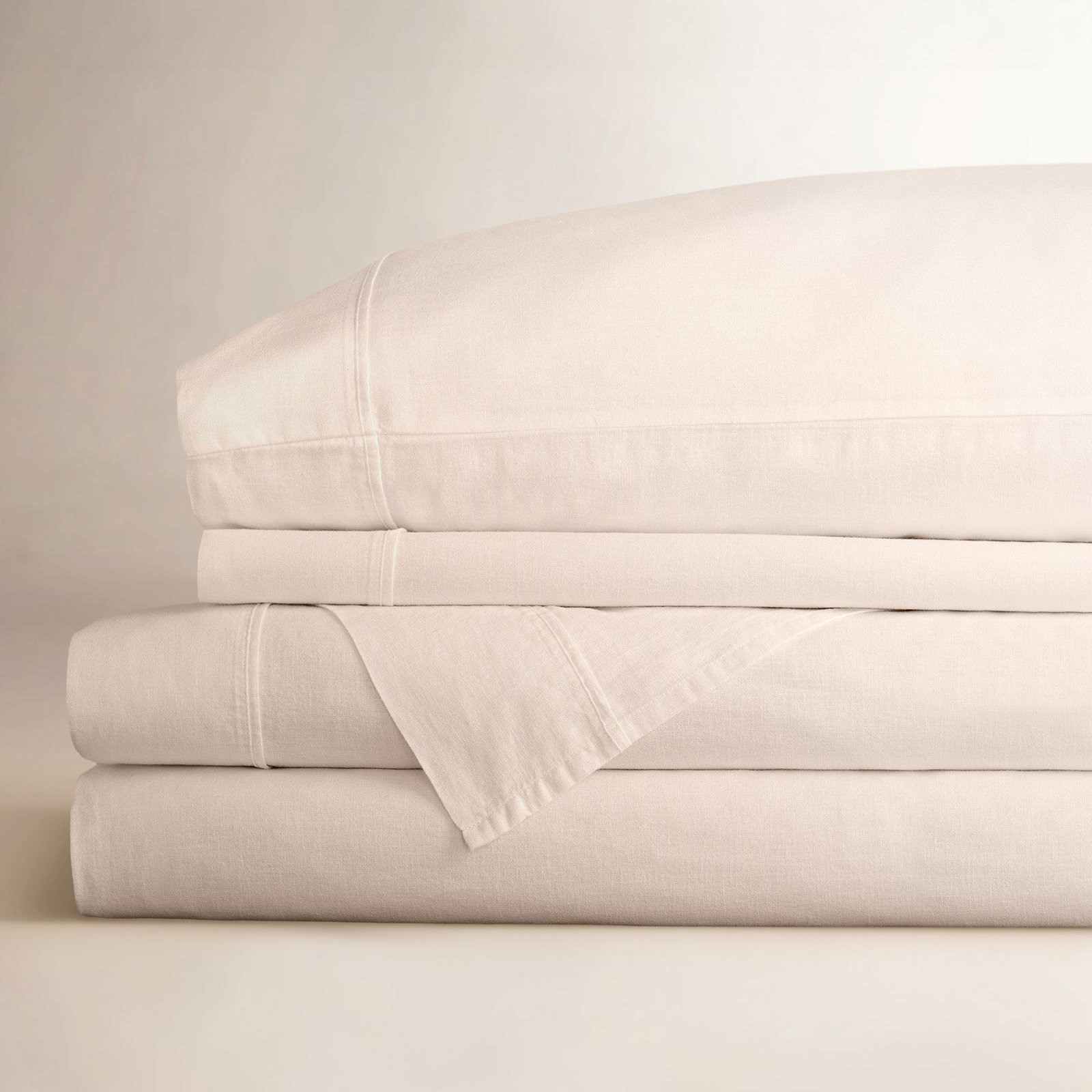 Jeffen Linen Blend Sheet Set, Full Sheet Set + 1 Fitted Sheet + 2 Pillowcases, Ivory