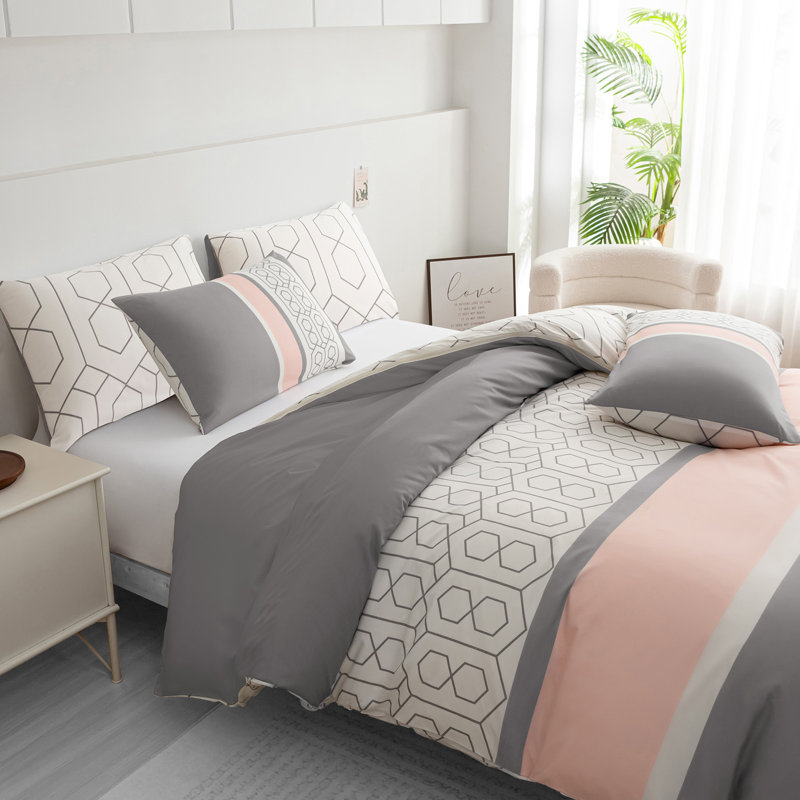 Microfiber Striped Duvet Cover with Pillow Shams, Full Duvet Cover + 2 Standard Pillowcases