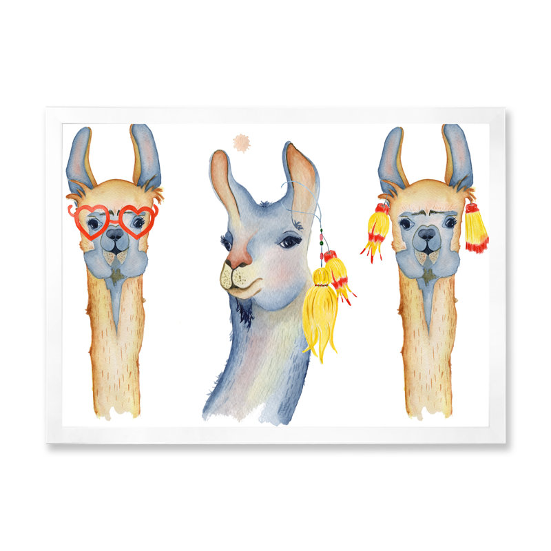 Dessin de mignon lama mignon I - reproduction sur toile, H 30 po x l 40 po, Cadre photo blanc
