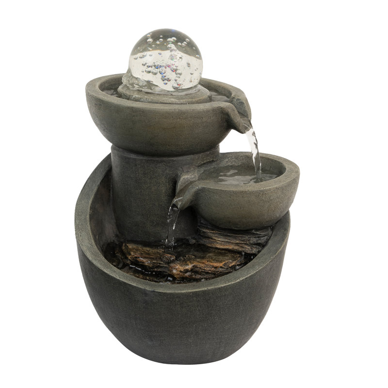 Tabletop Water Fountain- 3-Tier Waterfall with Rolling Glass Ball, Multi-Coloured LED Lights, Electric Pump & Soothing Sounds for Home by Pure Garden