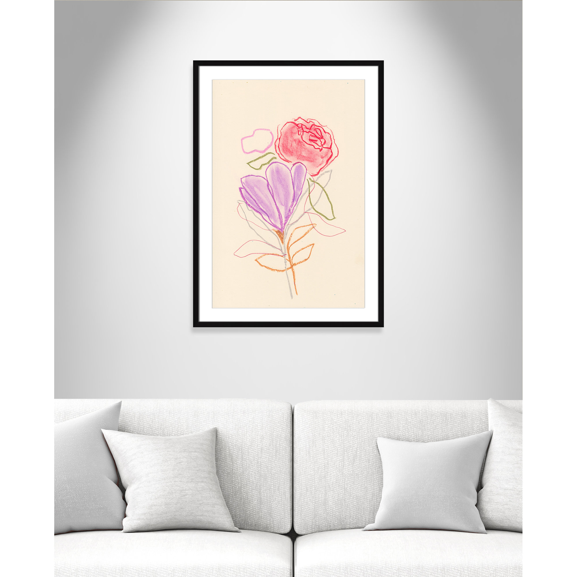 Simple Floral III Print by Bea Dina, Black Single Picture Framed Paper, White, 35.5" H x 25.5" W x 1.25" D