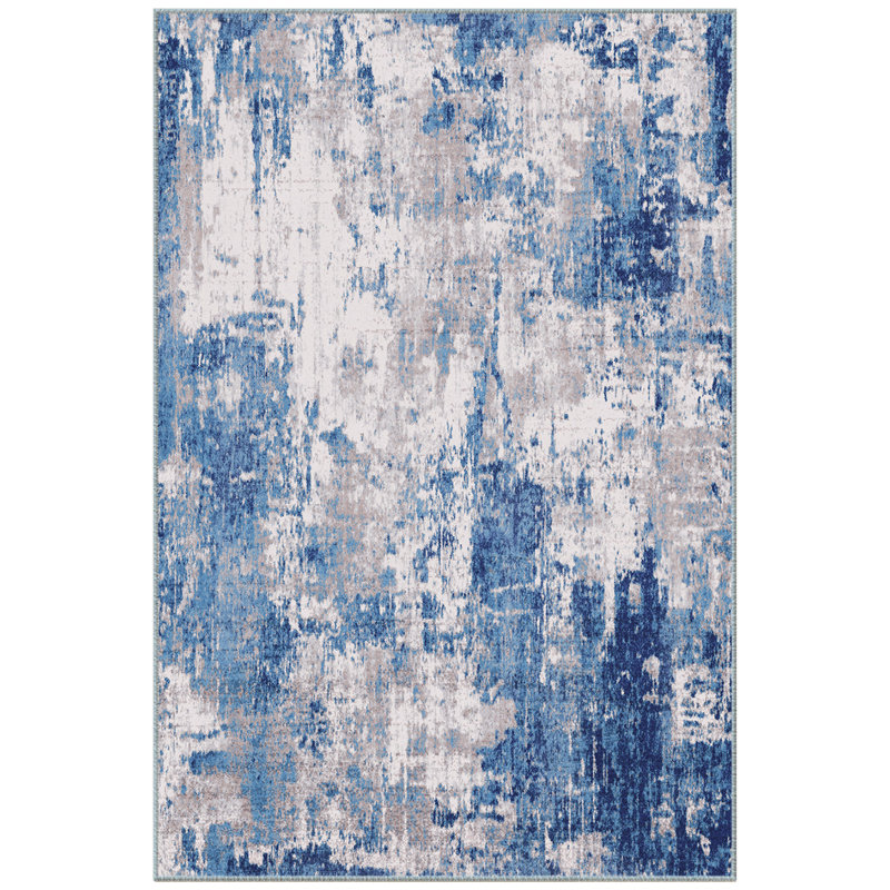 Modern Abstract Printed Area Rug Non-Slip Machine Washable Low Pile for Living Room Bedroom, Gray/Blue, Rectangle 9' x 12'