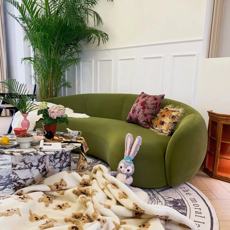 Simple Cream Style Green Arc-shaped Sofa